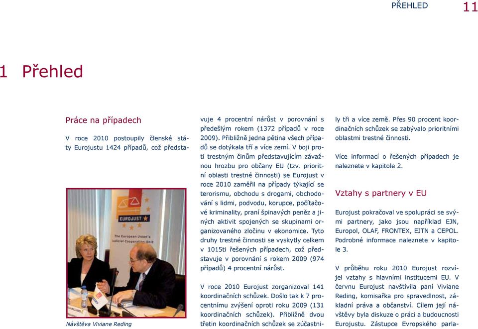 prioritní oblasti trestné činnosti) se Eurojust v roce 2010 zaměřil na případy týkající se terorismu, obchodu s drogami, obchodování s lidmi, podvodu, korupce, počítačové kriminality, praní špinavých