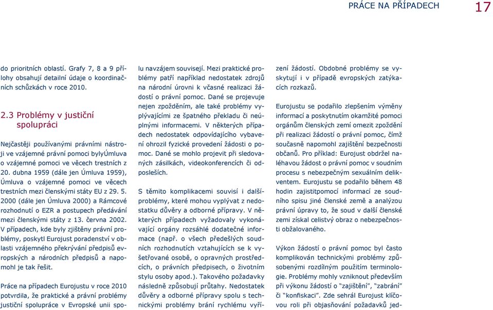 dubna 1959 (dále jen Úmluva 1959), Úmluva o vzájemné pomoci ve věcech trestních mezi členskými státy EU z 29. 5.