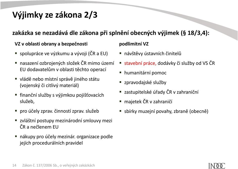 zprav. činností zprav. služeb zvláštní postupy mezinárodní smlouvy mezi ČR a nečlenem EU nákupy pro účely mezinár.