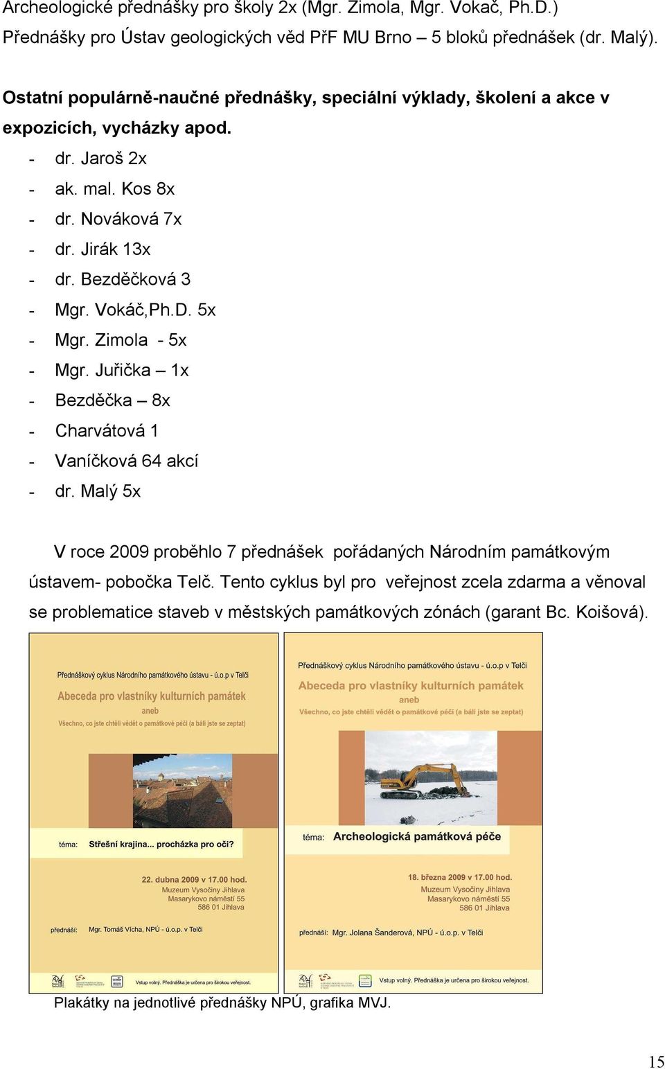 Bezděčková 3 - Mgr. Vokáč,Ph.D. 5x - Mgr. Zimola - 5x - Mgr. Juřička 1x - Bezděčka 8x - Charvátová 1 - Vaníčková 64 akcí - dr.