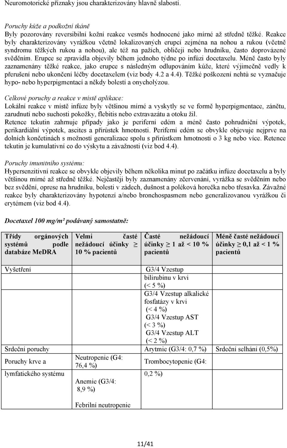 svěděním. Erupce se zpravidla objevily během jednoho týdne po infúzi docetaxelu.