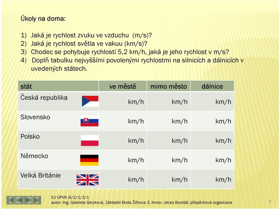 Chodec se pohybuje rychlostí 5,2, jaká je jeho rychlost v m/s?