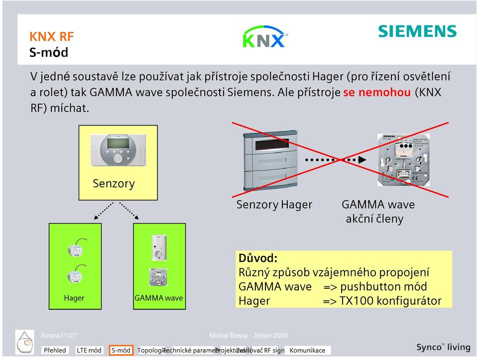 Senzory Senzory Hager GAMMA wave akční členy Hager GAMMA wave Důvod: Různý způsob vzájemného