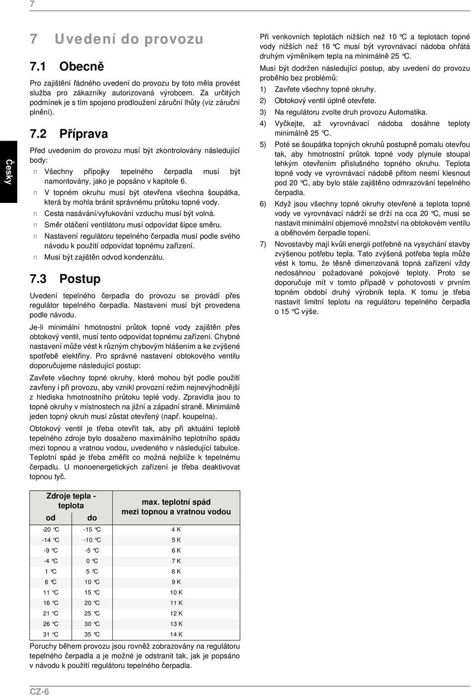 2 Příprava Před uvedením do provozu musí být zkontrolovány následující body: n Všechny přípojky tepelného čerpadla musí být namontovány, jako je popsáno v kapitole 6.