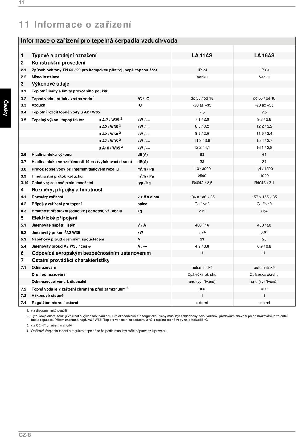 2 Topná voda - přítok / vratná voda 1 C / C do 55 / od 18 do 55 / od 18 3.3 Vzduch C -20 až +35-20 až +35 3.