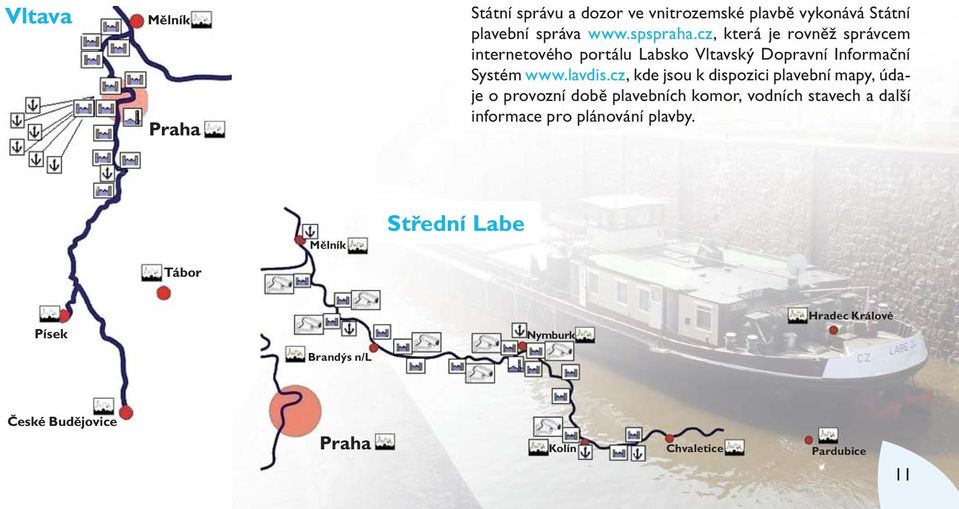 cz, kde jsou k dispozici plavební mapy, údaje o provozní době plavebních komor, vodních stavech a další informace pro