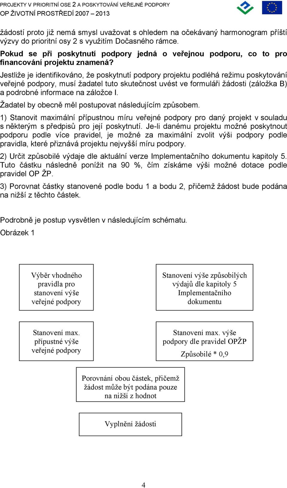 Jestliže je identifikováno, že poskytnutí podpory projektu podléhá režimu poskytování veřejné podpory, musí žadatel tuto skutečnost uvést ve formuláři žádosti (záložka B) a podrobné informace na