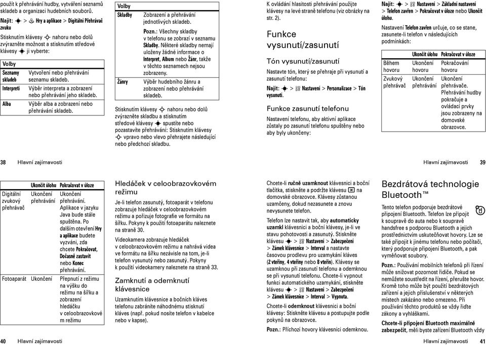 Vytvoření nebo přehrávání seznamu skladeb. Výběr interpreta a zobrazení nebo přehrávání jeho skladeb. Výběr alba a zobrazení nebo přehrávání skladeb.