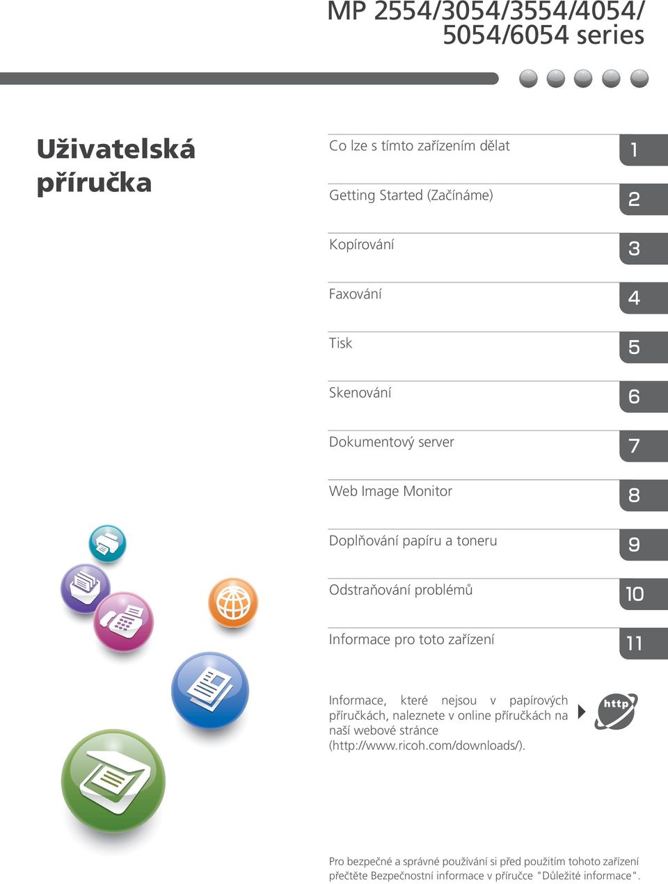 Informace, které nejsou v papírových příručkách, naleznete v online příručkách na naší webové stránce (http://www.ricoh.