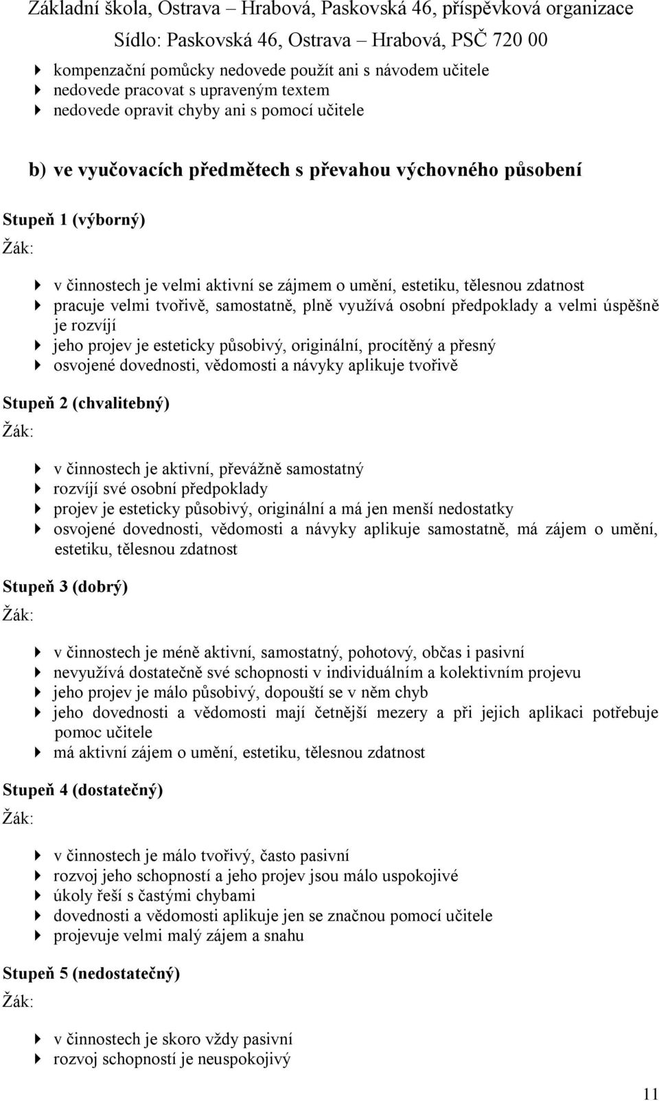 projev je esteticky působivý, originální, procítěný a přesný osvojené dovednosti, vědomosti a návyky aplikuje tvořivě Stupeň 2 (chvalitebný) v činnostech je aktivní, převážně samostatný rozvíjí své