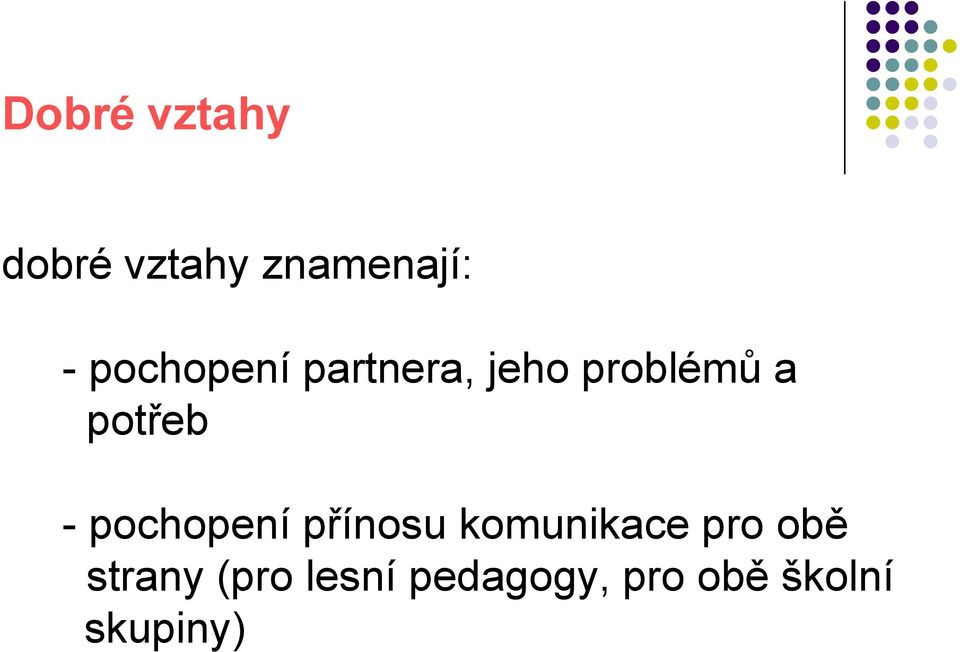 - pochopení přínosu komunikace pro obě