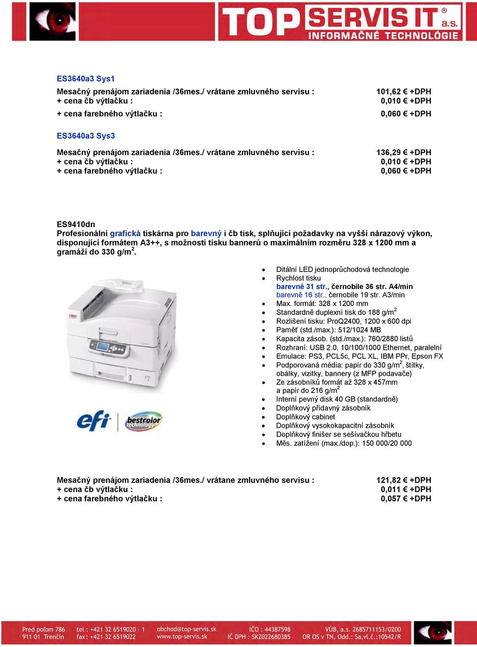 Ditální LED jednoprůchodová technologie barevně 31 str., černobíle 36 str. A4/min barevně 16 str., černobíle 19 str. A3/min Max.