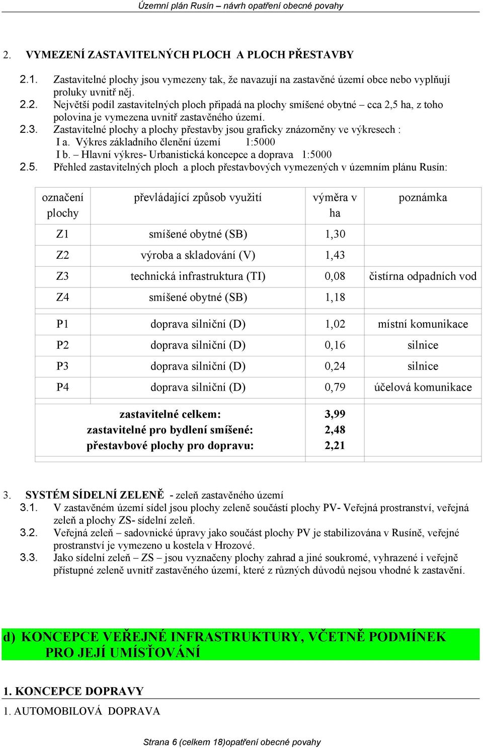 00 I b. Hlavní výkres- Urbanistická koncepce a doprava 1:50