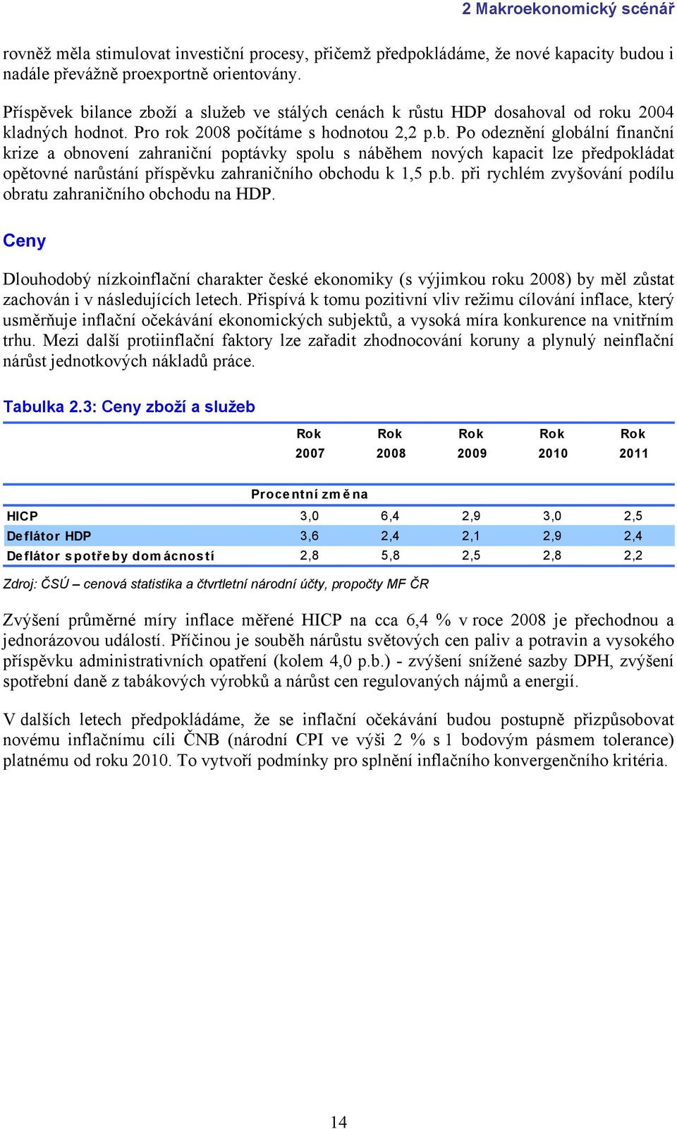 b. při rychlém zvyšování podílu obratu zahraničního obchodu na HDP. Ceny Dlouhodobý nízkoinflační charakter české ekonomiky (s výjimkou roku 2008) by měl zůstat zachován i v následujících letech.