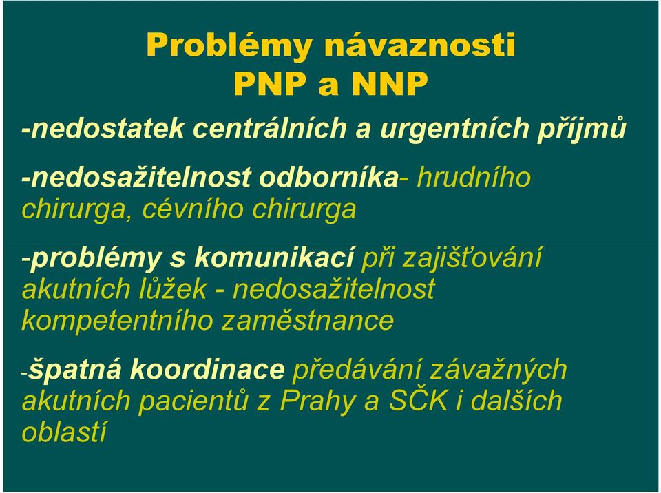 komunikací při zajišťování akutních lůžek -nedosažitelnost kompetentního