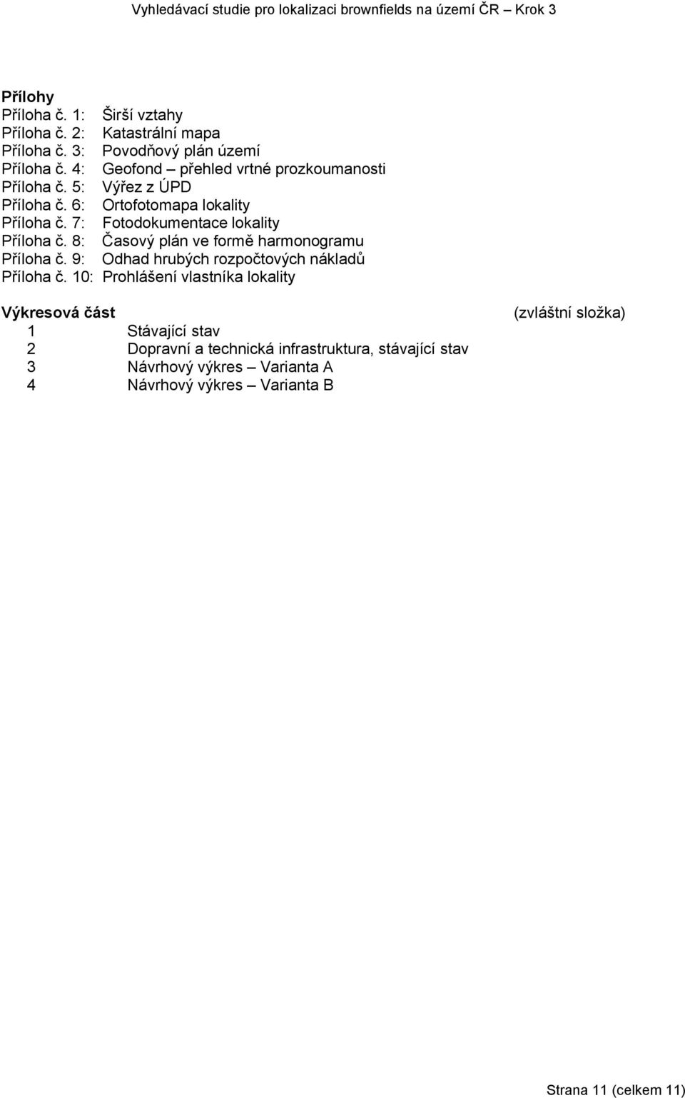 7: Fotodokumentace lokality Příloha č. 8: Časový plán ve formě harmonogramu Příloha č. 9: Odhad hrubých rozpočtových nákladů Příloha č.