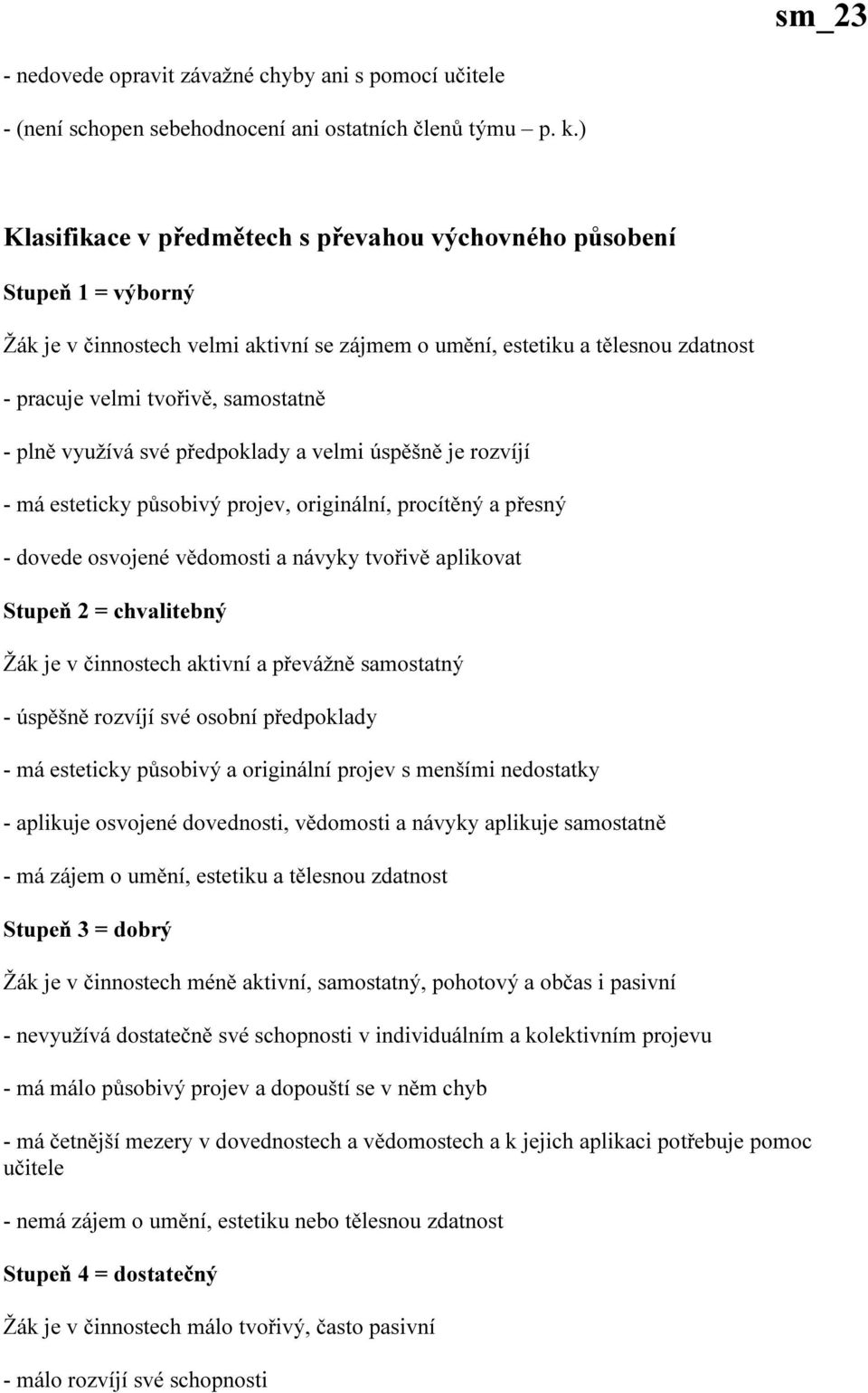 plně využívá své předpoklady a velmi úspěšně je rozvíjí - má esteticky působivý projev, originální, procítěný a přesný - dovede osvojené vědomosti a návyky tvořivě aplikovat Stupeň 2 = chvalitebný