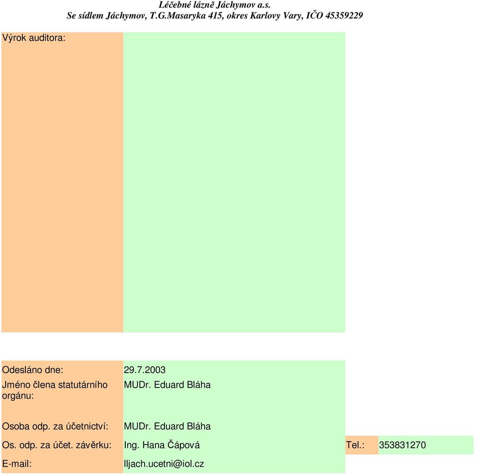 Eduard Bláha Osoba odp. za úetnictví: MUDr. Eduard Bláha Os.