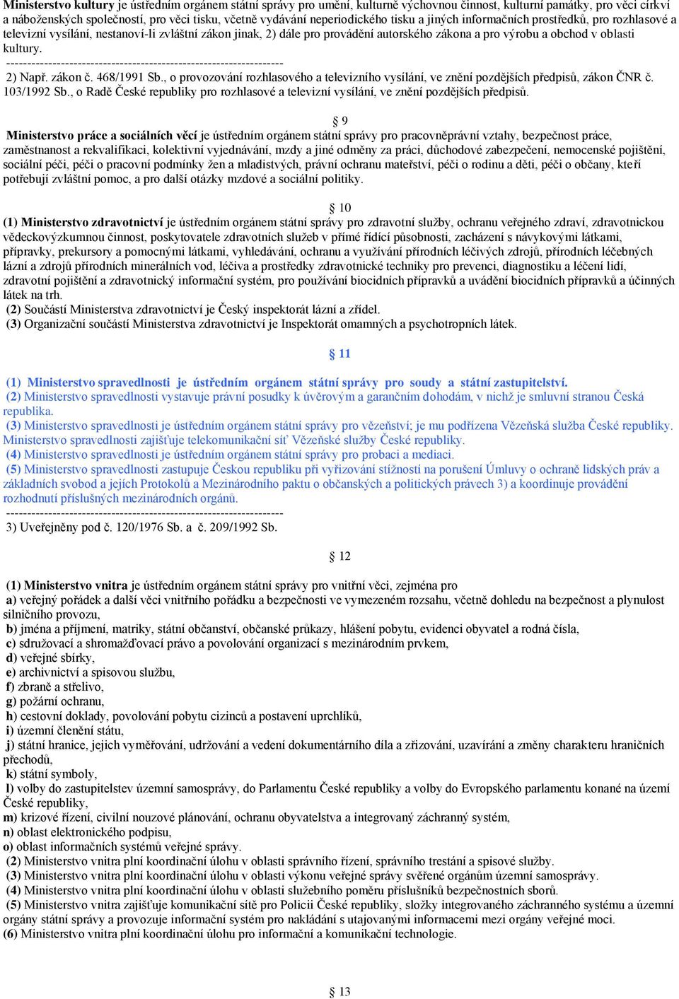 kultury. 2) Např. zákon č. 468/1991 Sb., o provozování rozhlasového a televizního vysílání, ve znění pozdějších předpisů, zákon ČNR č. 103/1992 Sb.