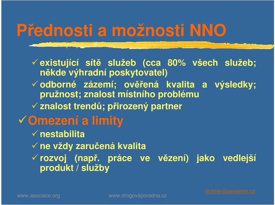 znalost místního problému znalost trendů; přirozený partner Omezení a limity