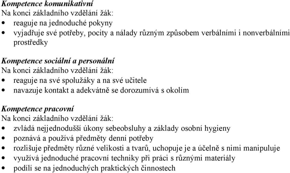 sebeobsluhy a základy osobní hygieny poznává a používá předměty denní potřeby rozlišuje předměty různé velikosti a tvarů, uchopuje je a