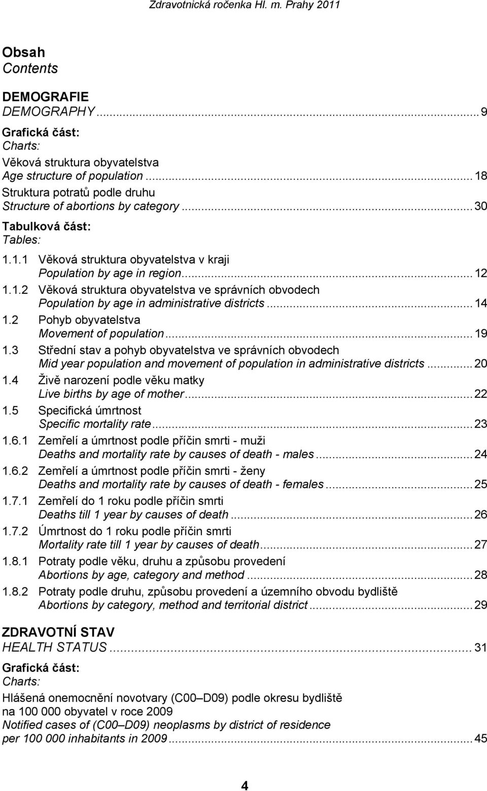 ..14 1.2 Pohyb obyvatelstva Movement of population...19 1.3 Střední stav a pohyb obyvatelstva ve správních obvodech Mid year population and movement of population in administrative districts...20 1.