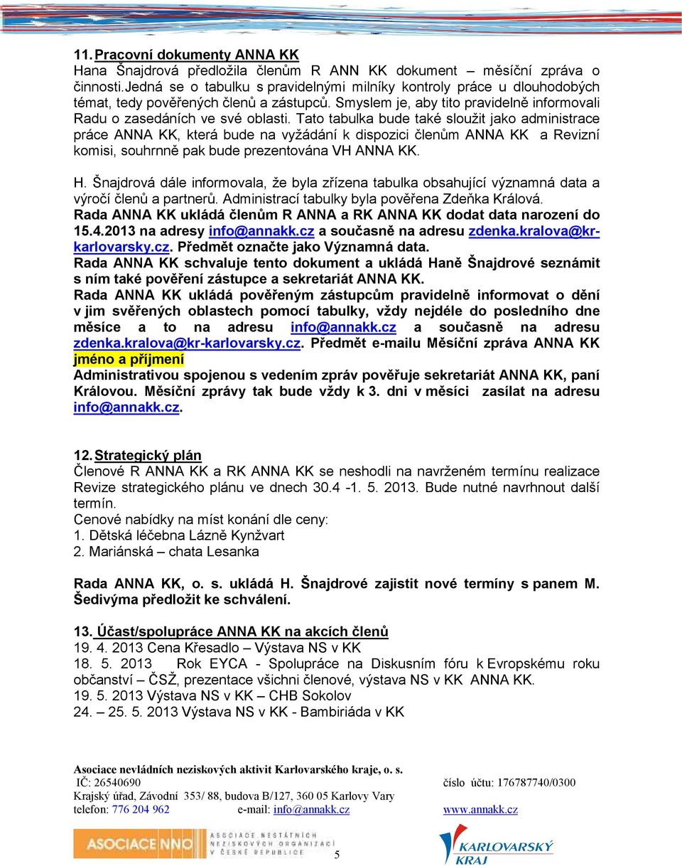 Tato tabulka bude také sloužit jako administrace práce ANNA KK, která bude na vyžádání k dispozici členům ANNA KK a Revizní komisi, souhrnně pak bude prezentována VH ANNA KK. H.