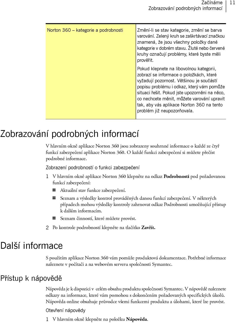 Pokud klepnete na libovolnou kategorii, zobrazí se informace o položkách, které vyžadují pozornost. Většinou je součástí popisu problému i odkaz, který vám pomůže situaci řešit.