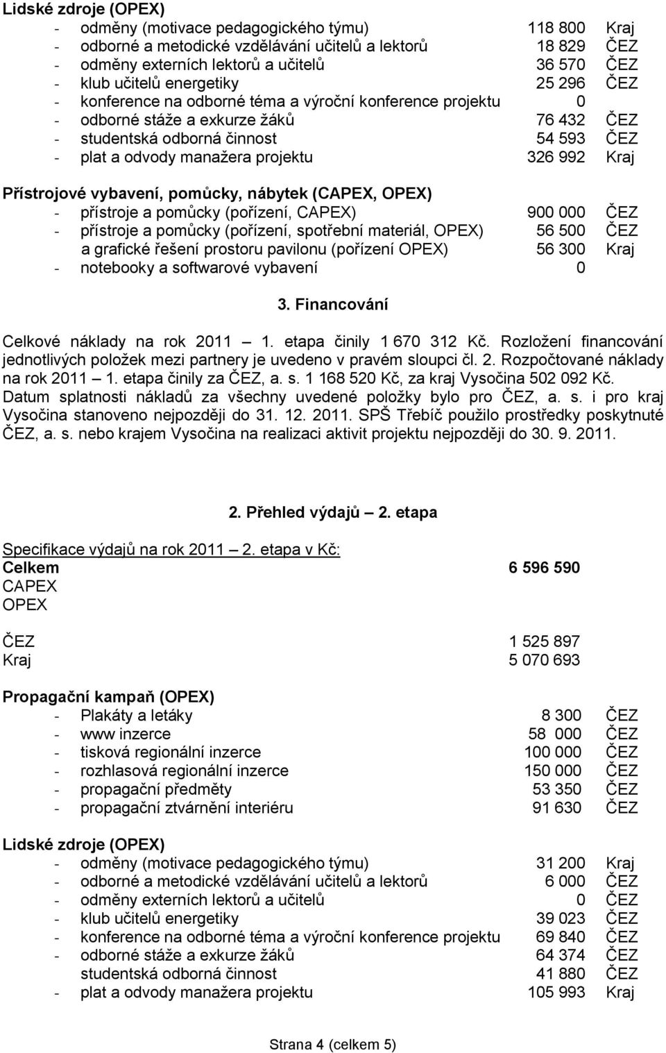 326 992 Kraj Přístrojové vybavení, pomůcky, nábytek (CAPEX, OPEX) - přístroje a pomůcky (pořízení, CAPEX) 900 000 ČEZ - přístroje a pomůcky (pořízení, spotřební materiál, OPEX) 56 500 ČEZ a grafické