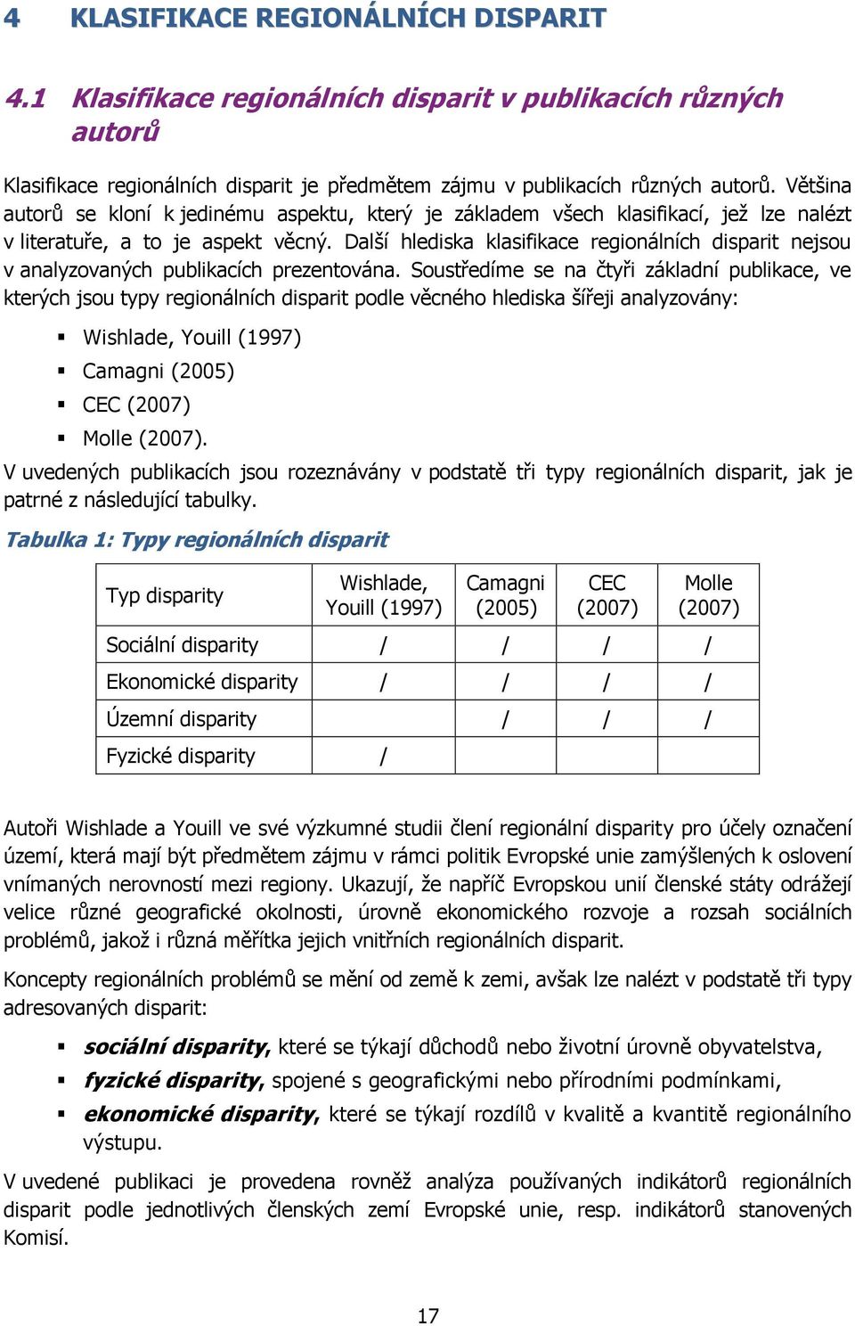 Další hlediska klasifikace regionálních disparit nejsou v analyzovaných publikacích prezentována.