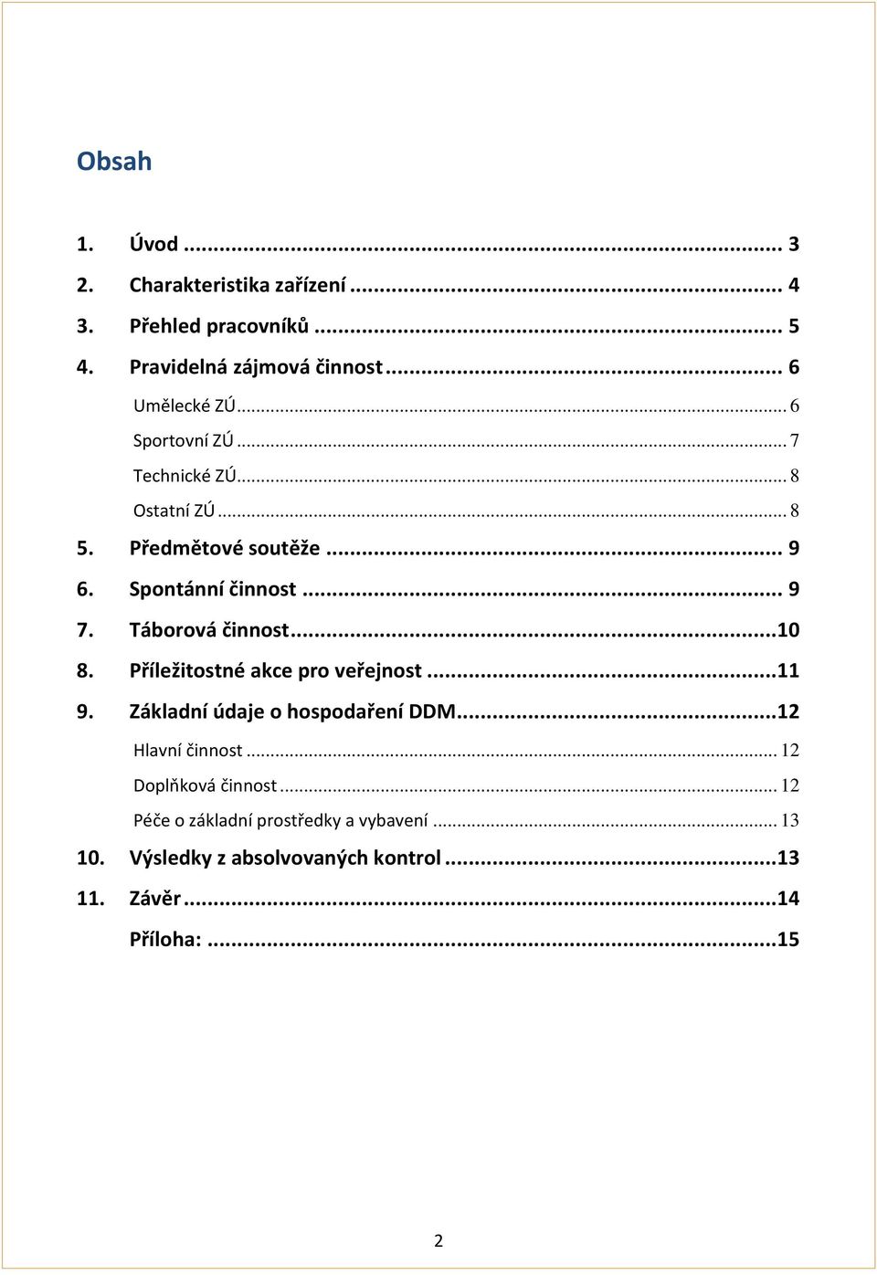 Táborová činnost... 10 8. Příležitostné akce pro veřejnost... 11 9. Základní údaje o hospodaření DDM... 12 Hlavní činnost.