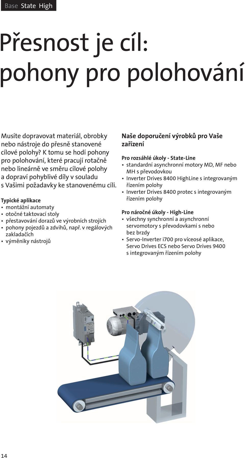 Typické aplikace montážní automaty otočné taktovací stoly přestavování dorazů ve výrobních strojích pohony pojezdů a zdvihů, např.