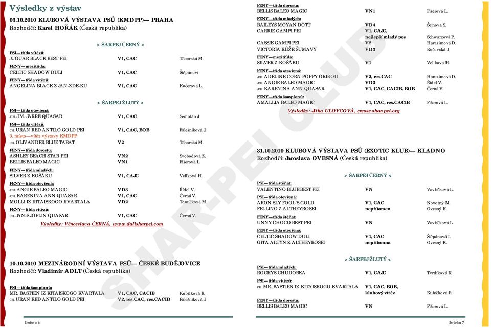 PSI třída vítězů: CH. URAN RED ANTILO GOLD PEI V1, CAC, BOB Falešníková J. 3. místo vítěz výstavy KMDPP CH. OLIVANDER BLUE TABAT V2 Táborská M.