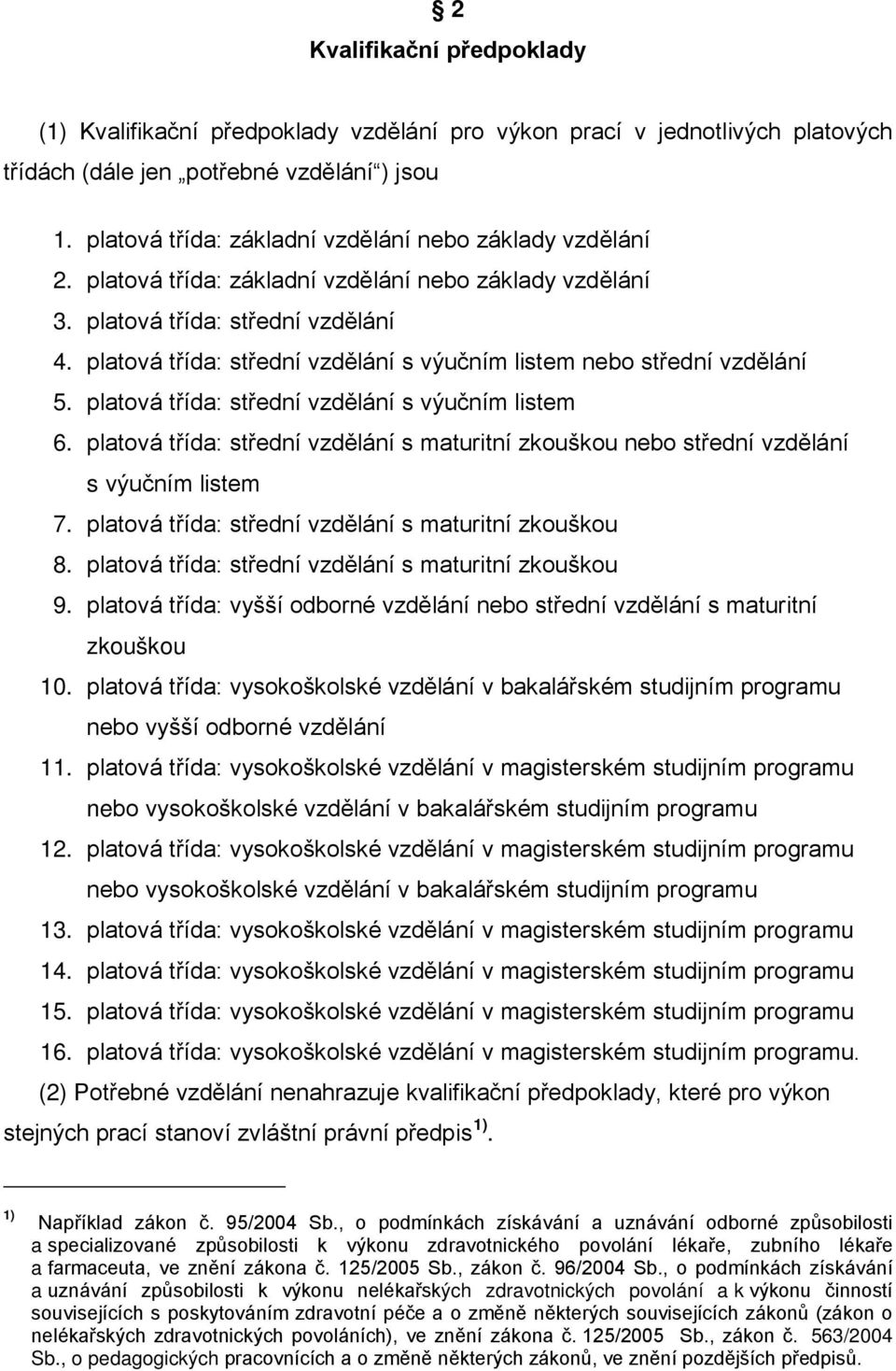 platová třída: střední vzdělání s výučním listem nebo střední vzdělání 5. platová třída: střední vzdělání s výučním listem 6.