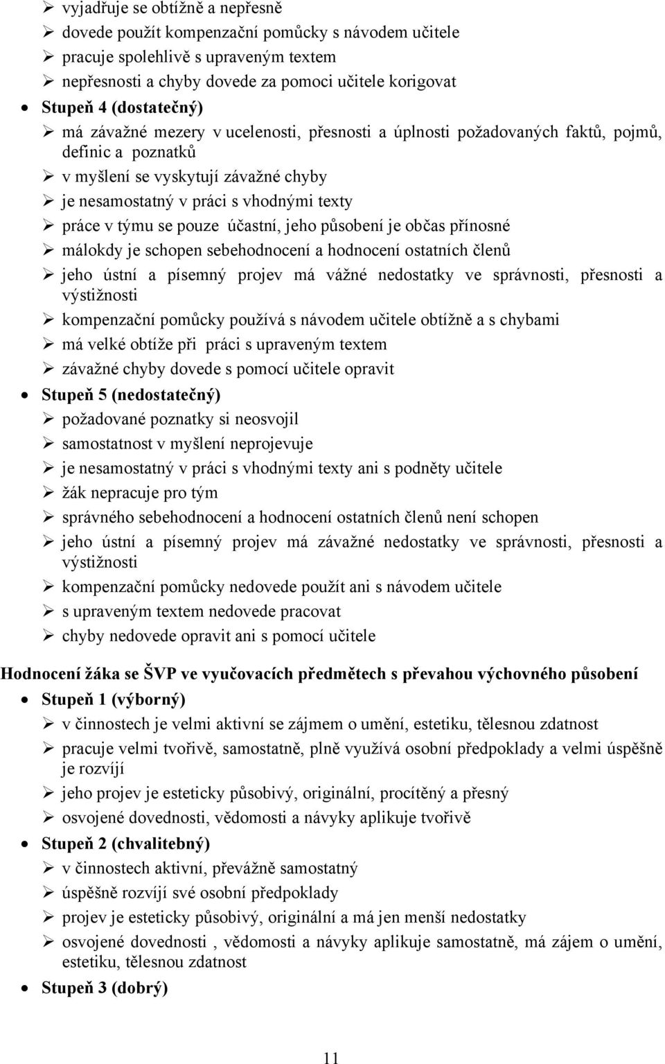 účastní, jeho působení je občas přínosné málokdy je schopen sebehodnocení a hodnocení ostatních členů jeho ústní a písemný projev má vážné nedostatky ve správnosti, přesnosti a výstižnosti