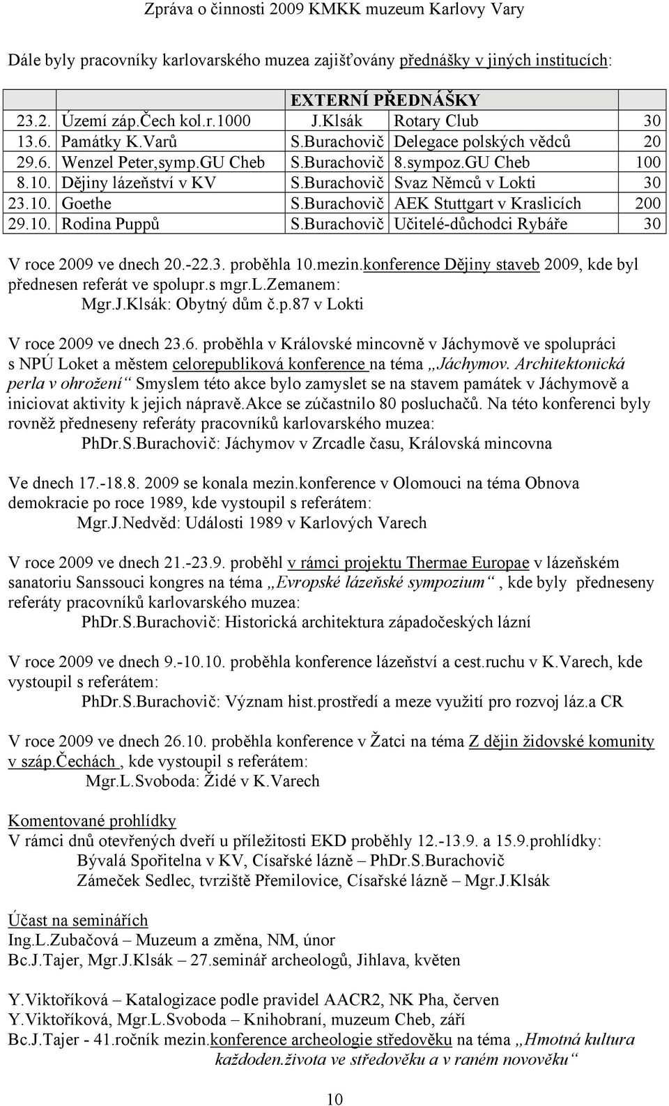 Burachovič AEK Stuttgart v Kraslicích 200 29.10. Rodina Puppů S.Burachovič Učitelé-důchodci Rybáře 30 V roce 2009 ve dnech 20.-22.3. proběhla 10.mezin.