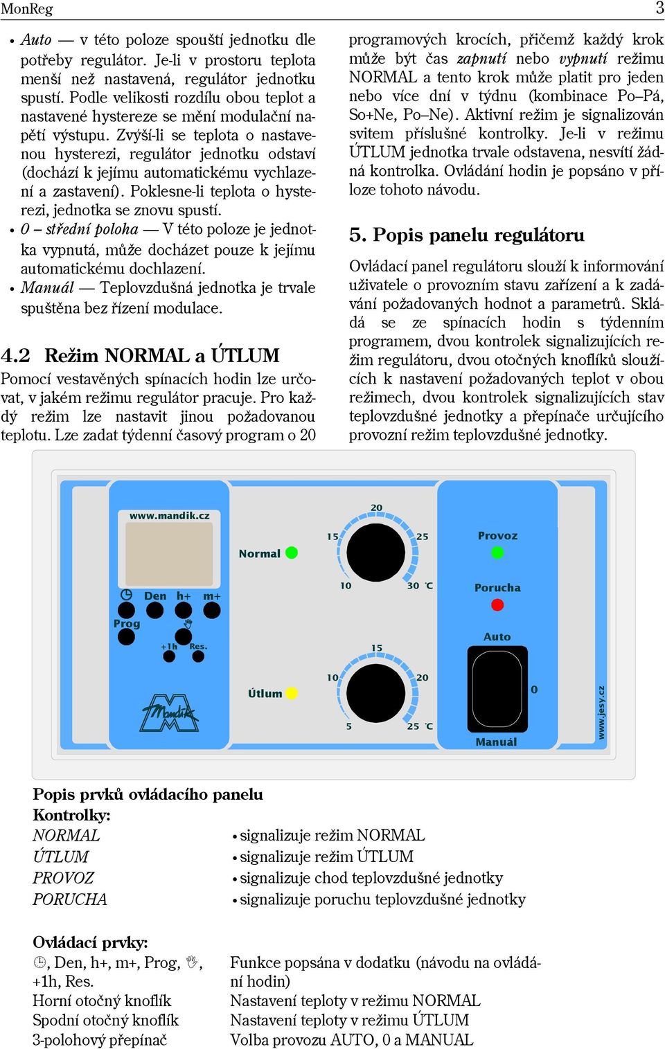 Zvýší-li se teplota o nastavenou hysterezi, regulátor jednotku odstaví (dochází k jejímu automatickému vychlazení a zastavení). Poklesne-li teplota o hysterezi, jednotka se znovu spustí.