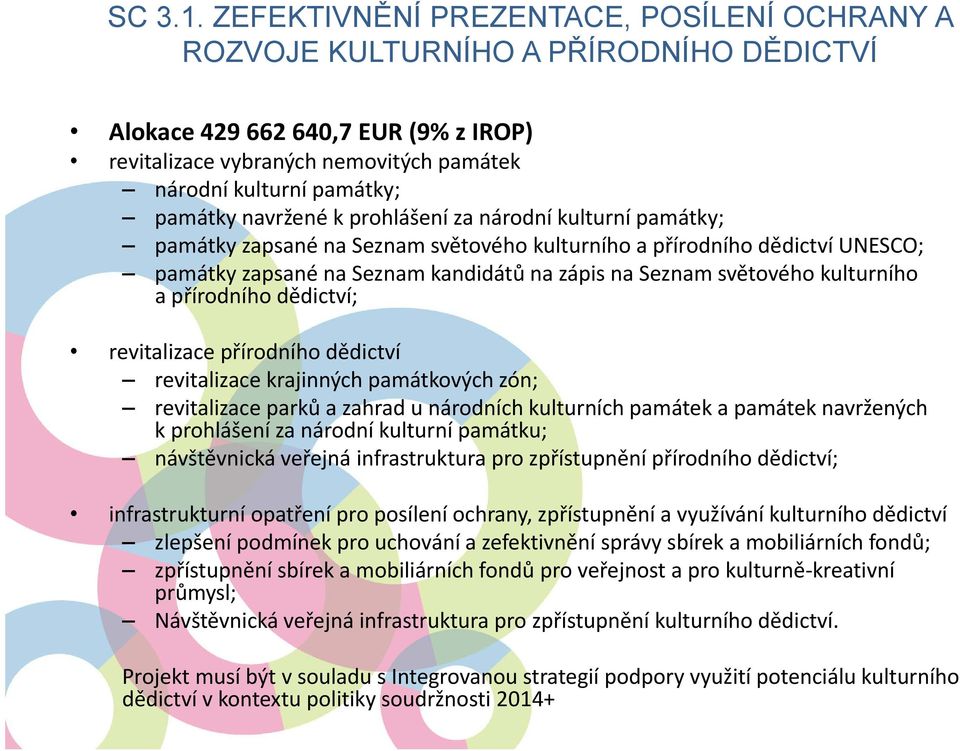 navržené k prohlášení za národní kulturní památky; památky zapsané na Seznam světového kulturního a přírodního dědictví UNESCO; památky zapsané na Seznam kandidátů na zápis na Seznam světového