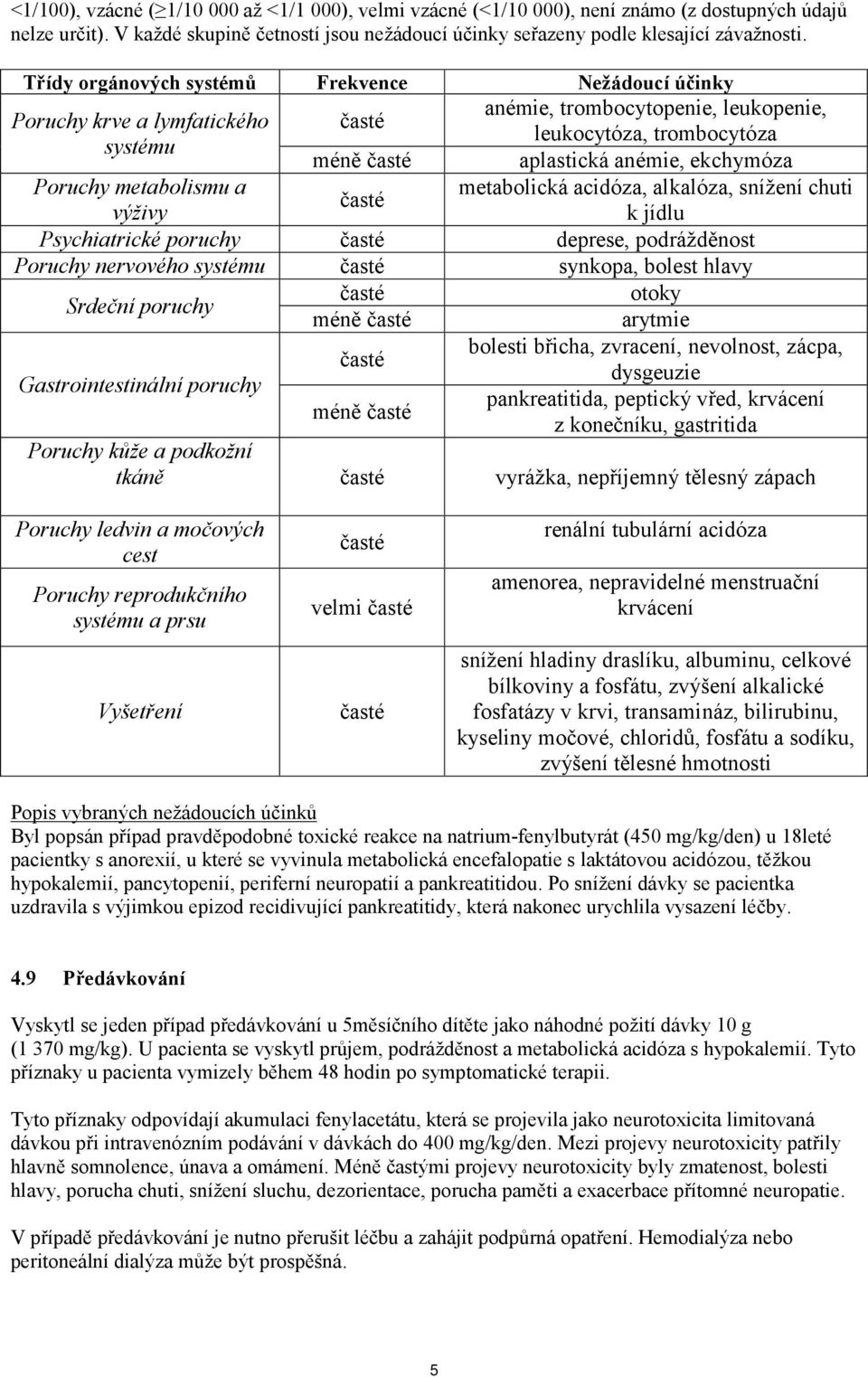 Poruchy metabolismu a metabolická acidóza, alkalóza, snížení chuti časté výživy k jídlu Psychiatrické poruchy časté deprese, podrážděnost Poruchy nervového systému časté synkopa, bolest hlavy Srdeční