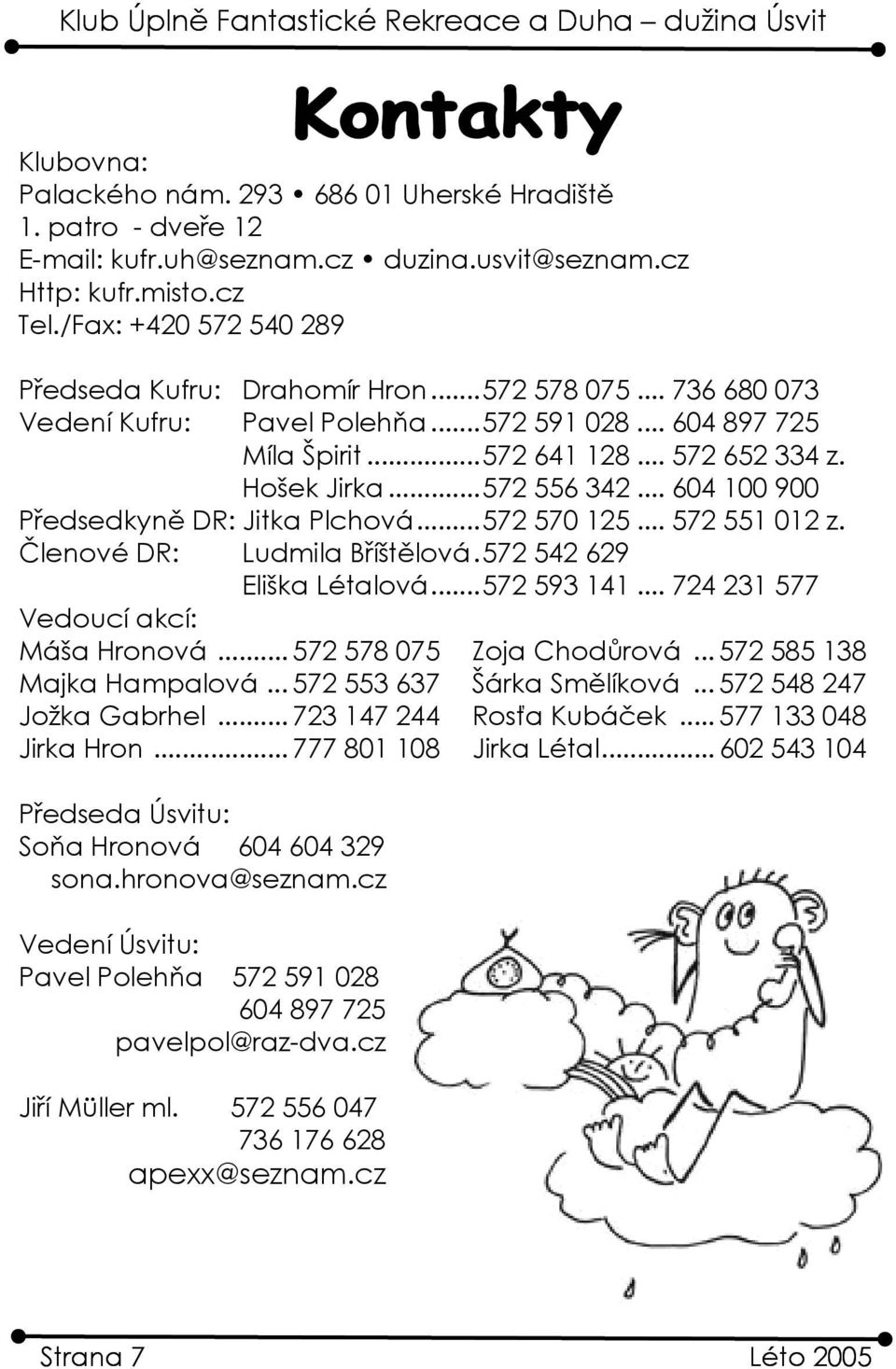 ..572 570 125... 572 551 012 z. Členové DR: Ludmila Bříštělová.572 542 629 Eliška Létalová...572 593 141... 724 231 577 Vedoucí akc í: Máša Hronová... 572 578 075 Zoja Chodůrová.