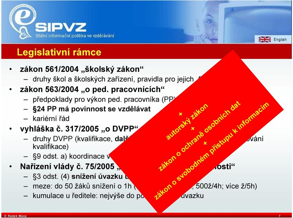 317/2005 o DVPP druhy DVPP (kvalifikace, další kvalifikační předpoklady, prohlubování kvalifikace) 9 odst. a) koordinace v oblasti ICT Nařízení vlády č.
