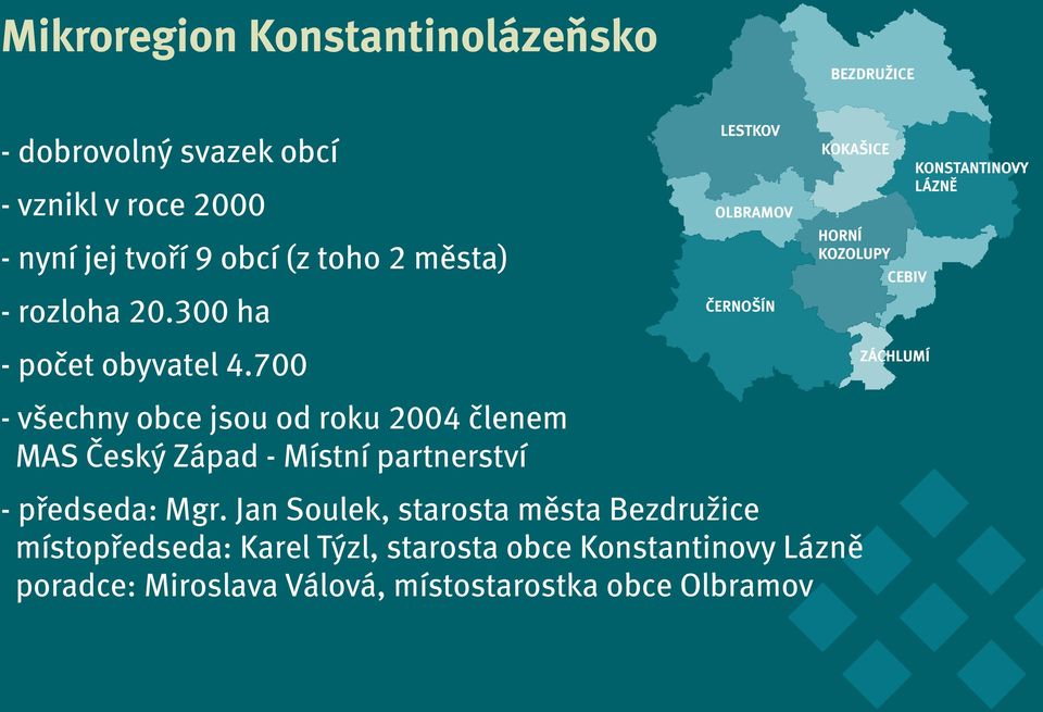 700 - všechny obce jsou od roku 2004 èlenem MAS Èeský Západ - Místní partnerství LESTKOV OLBRAMOV ÈERNOŠÍN KOKAŠICE HORNÍ