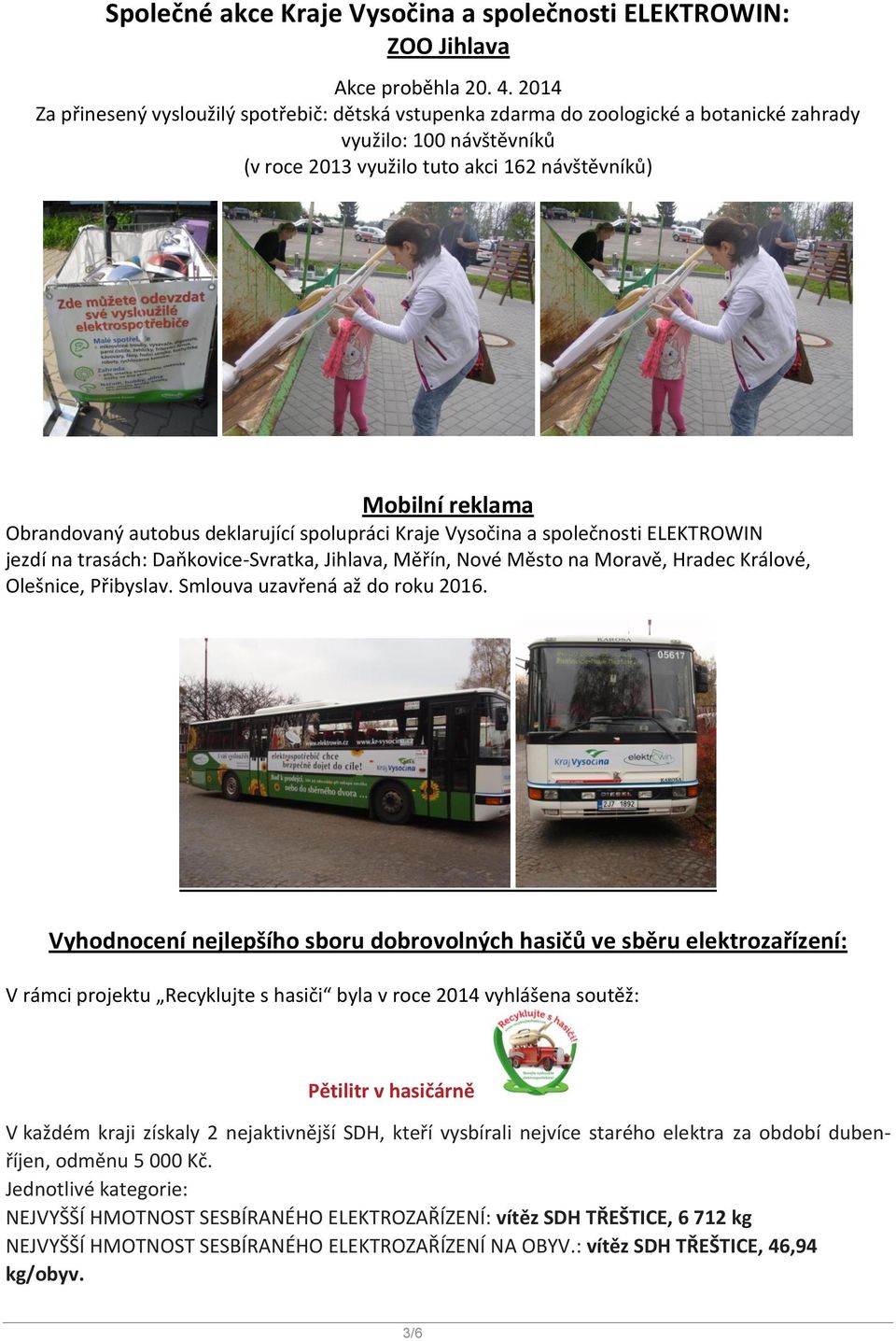 autobus deklarující spolupráci Kraje Vysočina a společnosti ELEKTROWIN jezdí na trasách: Daňkovice-Svratka, Jihlava, Měřín, Nové Město na Moravě, Hradec Králové, Olešnice, Přibyslav.