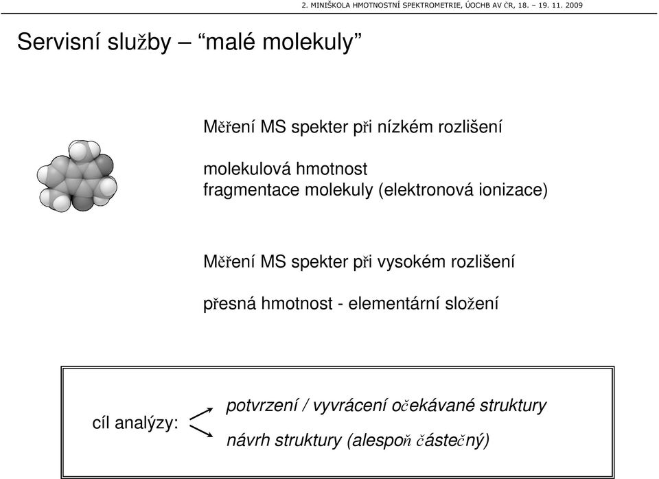 spekter pi vysokém rozlišení pesná hmotnost - elementární složení cíl