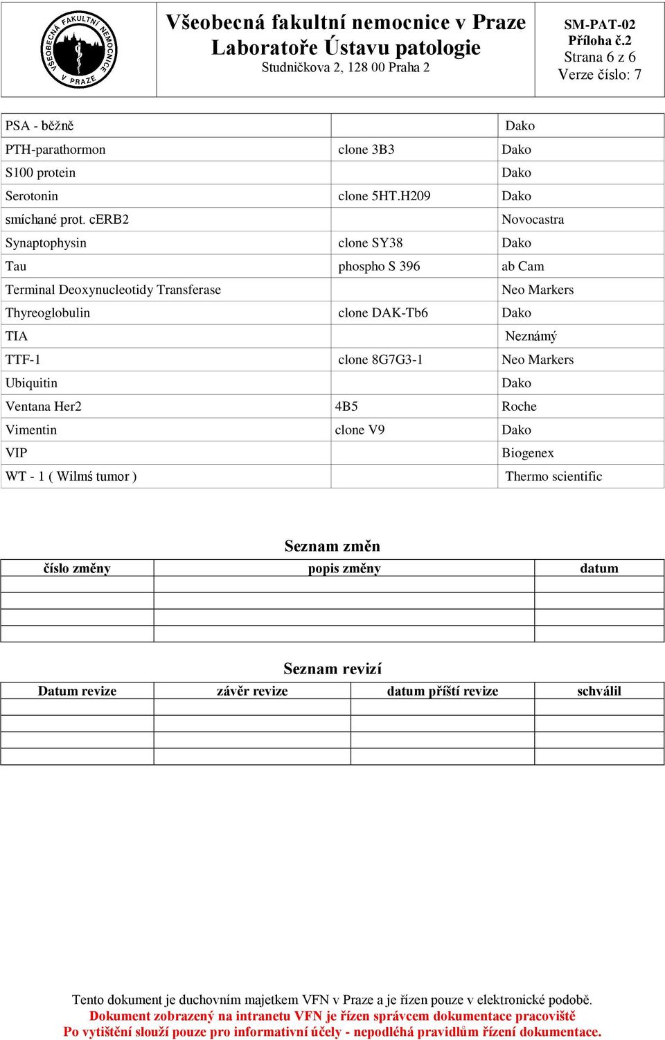 Thyreoglobulin clone DAK-Tb6 TIA Neznámý TTF-1 clone 8G7G3-1 Neo Markers Ubiquitin Ventana Her2 4B5 Roche Vimentin clone V9