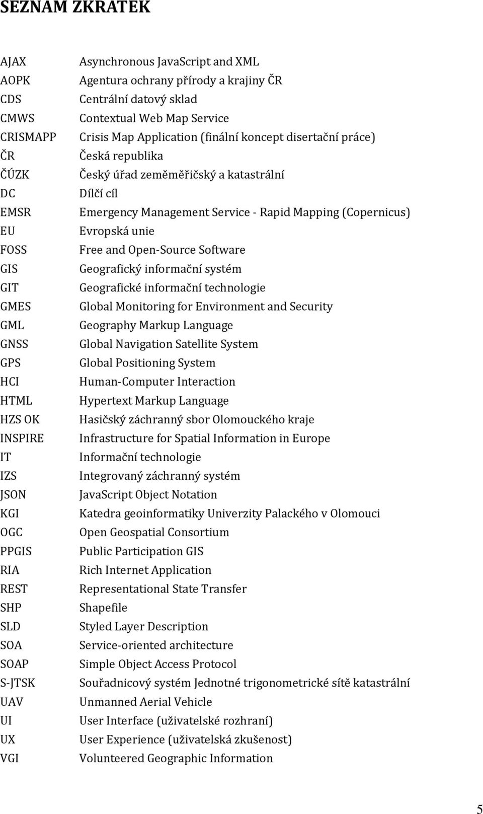 Open-Source Software GIS Geografický informační systém GIT Geografické informační technologie GMES Global Monitoring for Environment and Security GML Geography Markup Language GNSS Global Navigation