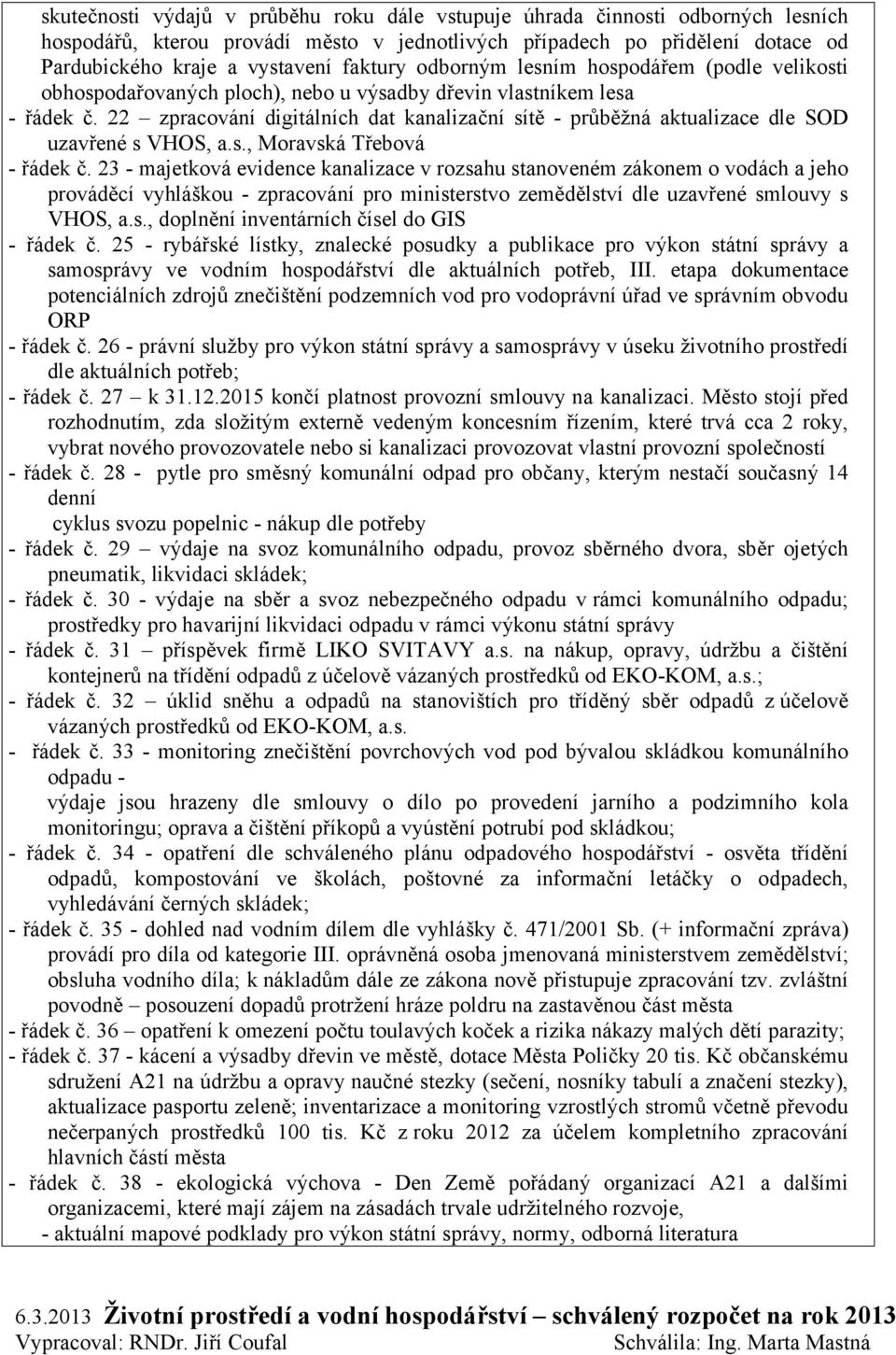 22 zpracování digitálních dat kanalizační sítě - průběžná aktualizace dle SOD uzavřené s VHOS, a.s., Moravská Třebová - řádek č.