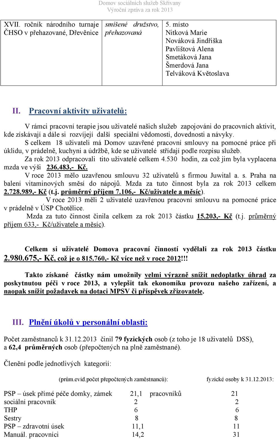 Pracovní aktivity uživatelů: V rámci pracovní terapie jsou uživatelé našich služeb zapojováni do pracovních aktivit, kde získávají a dále si rozvíjejí další speciální vědomosti, dovednosti a návyky.