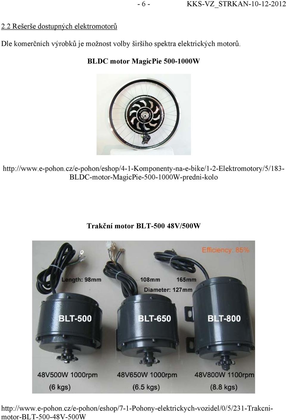 motorů. BLDC motor MagicPie 500-1000W http://www.e-pohon.