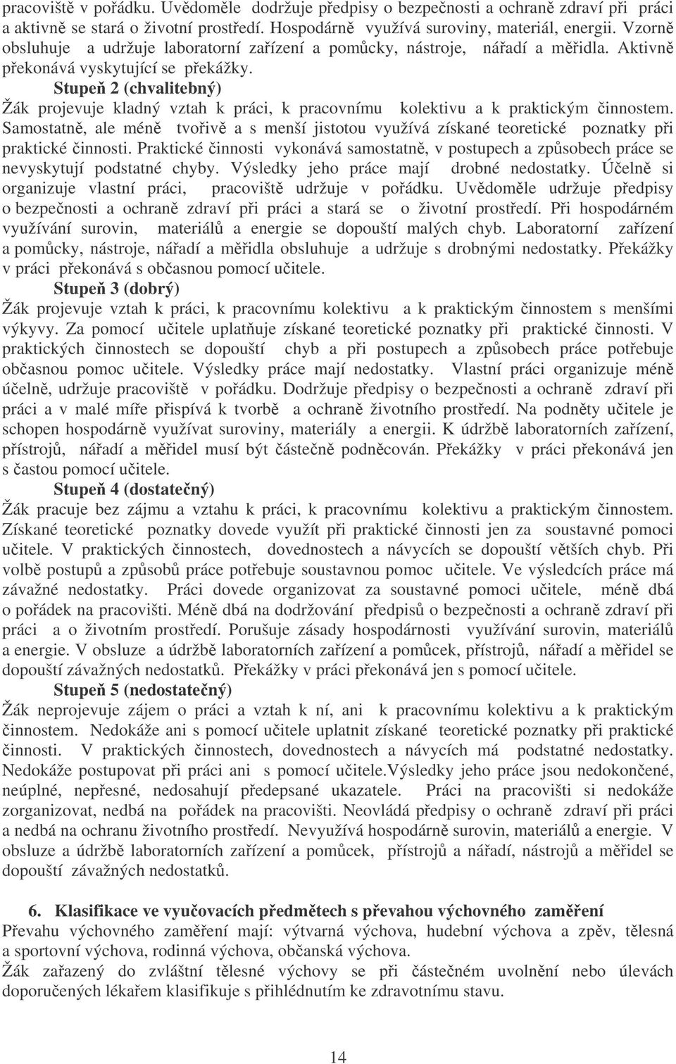 Stupe 2 (chvalitebný) Žák projevuje kladný vztah k práci, k pracovnímu kolektivu a k praktickým innostem.